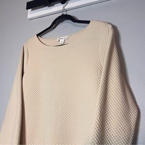 Coldwater Creek Textured Pullover Sweatshirt Cream Waffle Size XL Patch Pockets